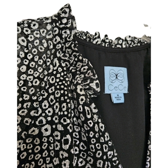 CeCe Black & Silver leopard print Babydoll mini dress Ruffled Size Medium NEW - Picture 6 of 12
